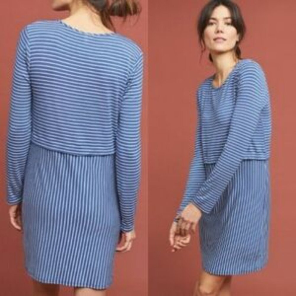 Dolan Women's White Blue Striped Casual Knee Length A-Line Dress Size‎ XS
